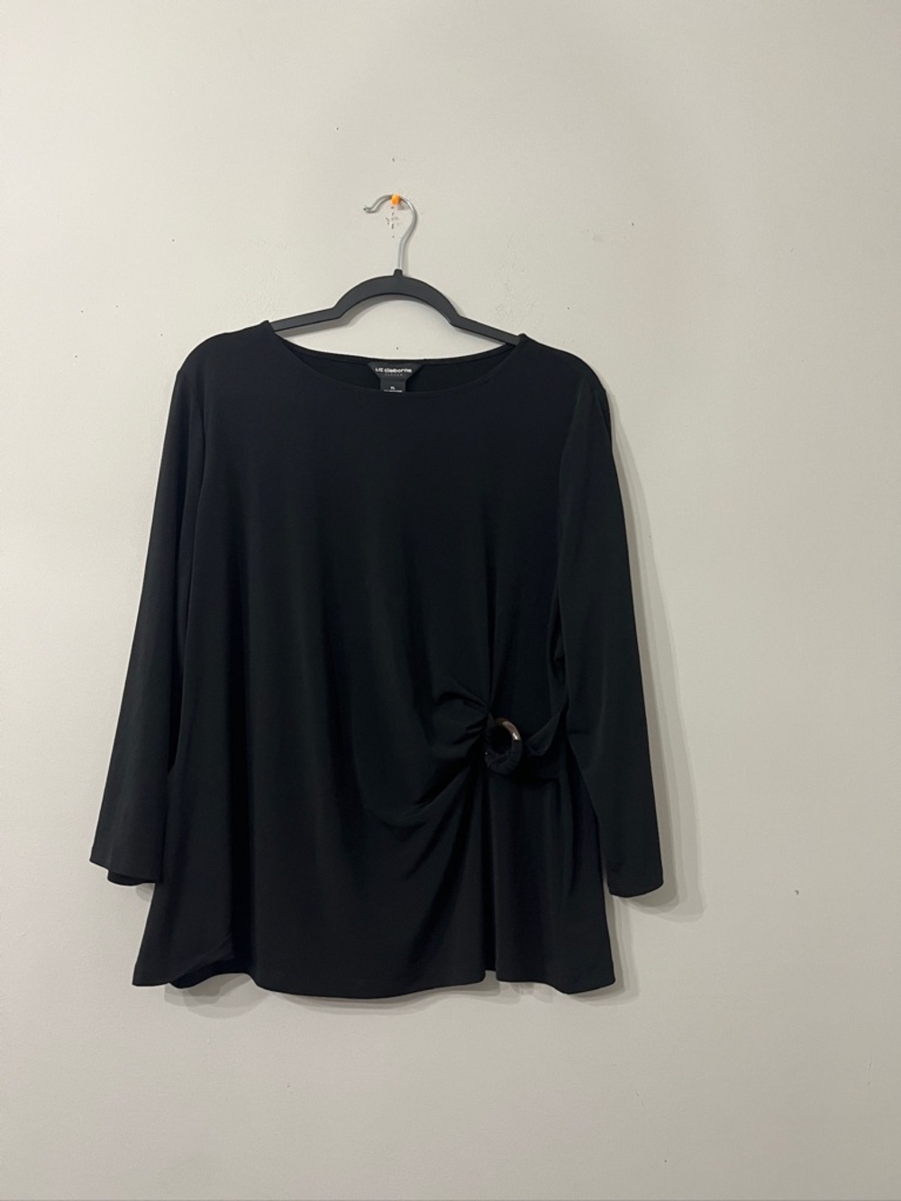 Liz Claiborne Black Long-Sleeve Side-Knot Top with Ring